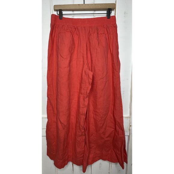 Athleta Playa Linen Wide Leg Crop Pant Beachy Boho Lagenlook Coral Culottes 12 - Picture 2 of 10